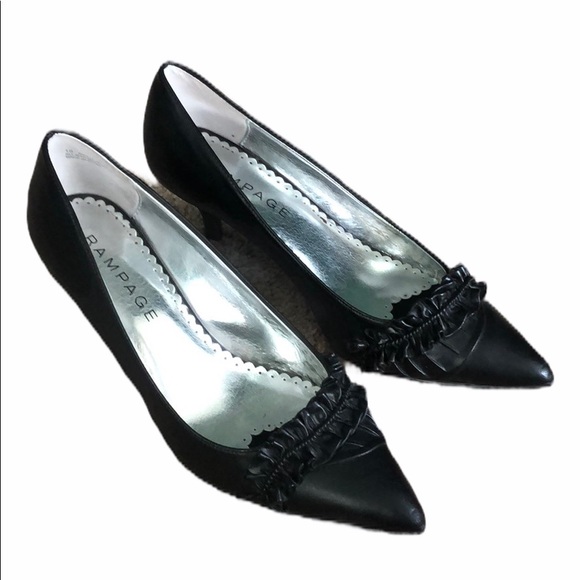 Rampage Shoes - EUC Rampage Black Pointed Toe Ruffle Pumps